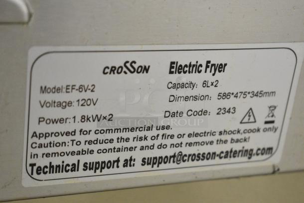 2023 Crosson EF-6V-2 Stainless Steel Commercial Countertop Electric Powered Deep Fat Fryer w/ 2 Metal Fry Basket. 120 Volts, 1 Phase. - Image 6 of 6