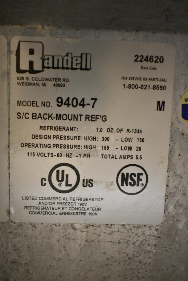Randell 9404-7 Stainless Steel Commercial Single Door Undercounter Cooler. 115 Volts, 1 Phase. Tested and Working! - Image 5 of 6