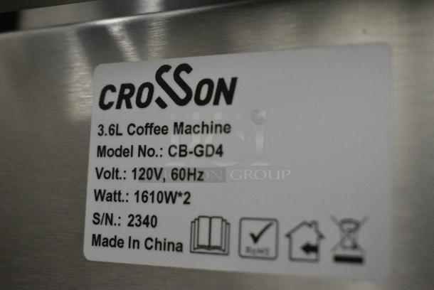 2023 Crosson CB-GD4 Metal Countertop Coffee Machine w/ 4 Coffee Pots and 2 Metal Brew Baskets. 120 Volts, 1 Phase. - Image 5 of 6
