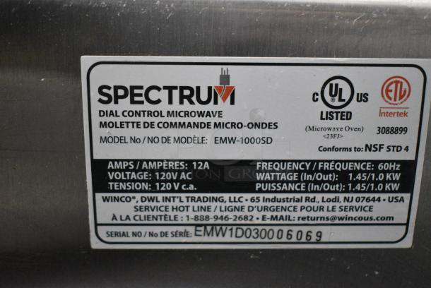 Spectrum EMW-1000SD Stainless Steel Commercial Countertop Microwave Oven. 120 Volts, 1 Phase. - Image 5 of 6