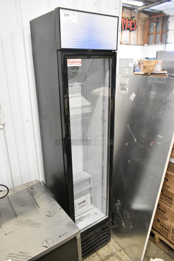 BRAND NEW SCRATCH AND DENT! Galaxy 177GDN5RBB Metal Commercial Single Door Reach In Cooler Merchandiser with Red, White, and Blue LED Lighting. 110-120 Volts, 1 Phase. Tested and Working! - Image 2 of 6