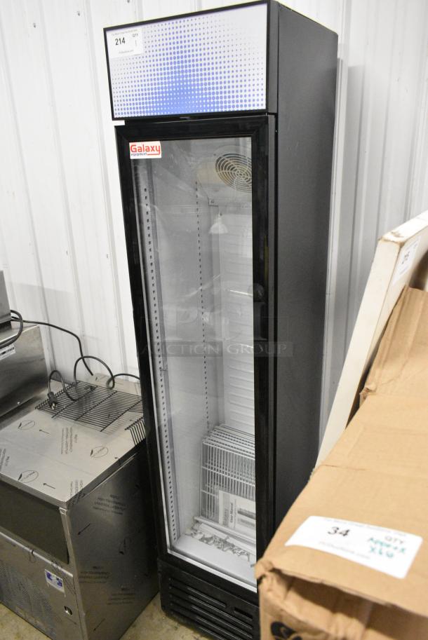 BRAND NEW SCRATCH AND DENT! Galaxy 177GDN5RBB Metal Commercial Single Door Reach In Cooler Merchandiser with Red, White, and Blue LED Lighting. 110-120 Volts, 1 Phase. Tested and Working! - Image 3 of 6
