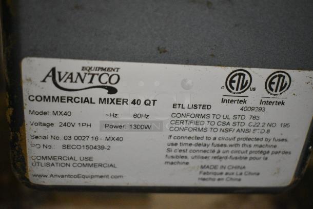 Avantco MX40 Metal Commercial Floor Style 40 Quart Planetary Dough Mixer w/ Mixing Bowl, Bowl Guard and Whisk Attachments, 240 Volts, 1 Phase. - Image 5 of 6