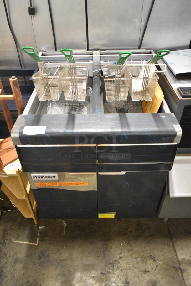 BRAND NEW SCRATCH AND DENT! 2024 Frymaster MJ240 Stainless Steel Commercial Floor Style Natural Gas Powered 2 Bay Deep Fat Fryer w/ 4 Metal Fry Baskets. 110,000 BTU. - Image 1 of 6