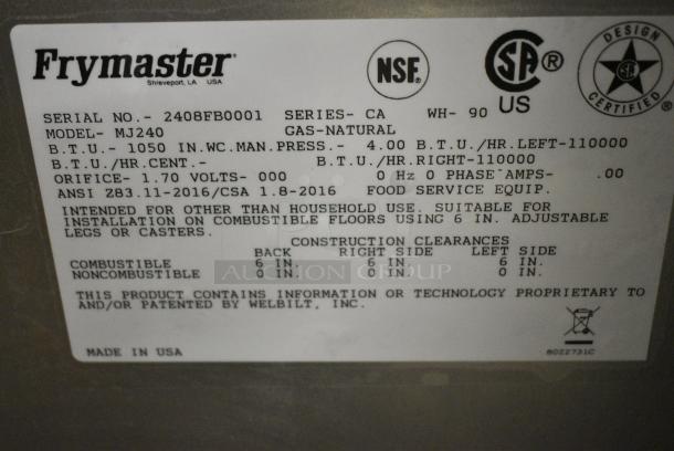 BRAND NEW SCRATCH AND DENT! 2024 Frymaster MJ240 Stainless Steel Commercial Floor Style Natural Gas Powered 2 Bay Deep Fat Fryer w/ 4 Metal Fry Baskets. 110,000 BTU. - Image 5 of 6