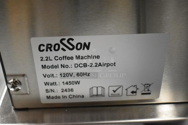 BRAND NEW SCRATCH AND DENT! Crosson DCB-2.2Airpot Stainless Steel Countertop Coffee Machine. 120 Volts, 1 Phase. - Image 6 of 7