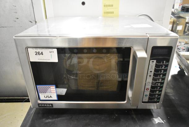 BRAND NEW SCRATCH AND DENT! 2024 Amana RCS10TS Stainless Steel Commercial Countertop Microwave Oven. 120 Volts, 1 Phase. - Image 1 of 6