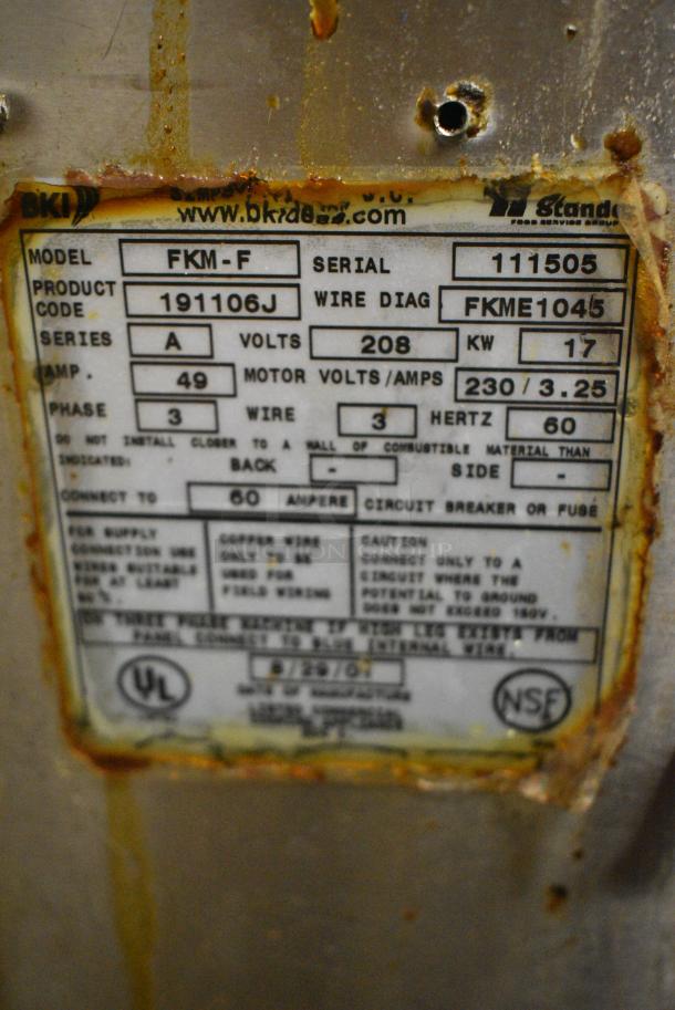 BKI FKM-F Stainless Steel Commercial Floor Style Electric Powered Pressure Fryer. 208 Volts, 3 Phase. - Image 6 of 7
