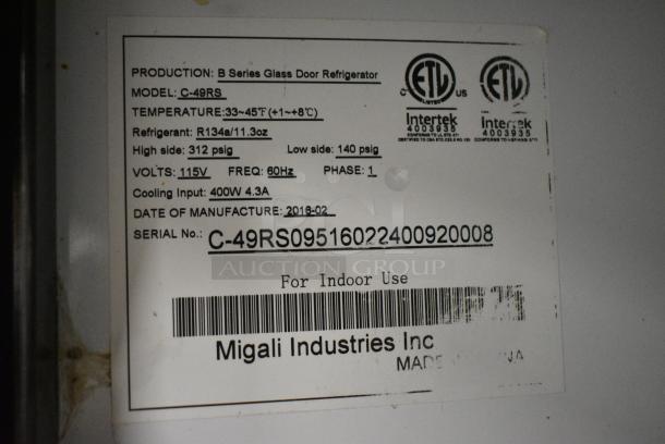 2016 Migali C-49RS Metal Commercial 2 Door Reach In Cooler Merchandiser. 115 Volts, 1 Phase. Tested and Working! - Image 6 of 7