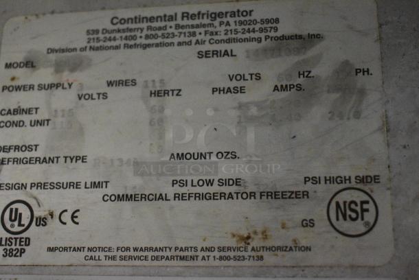 Continental Stainless Steel Commercial Sandwich Salad Prep Table Bain Marie Mega Top on Commercial Casters. 115 Volts, 1 Phase. Tested and Powers On But Does Not Get Cold - Image 6 of 7