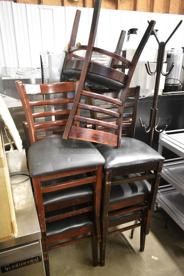 7 Wooden Dining Height Chair w/ Black Seat Cushion. 7 Times Your Bid! - Image 1 of 4