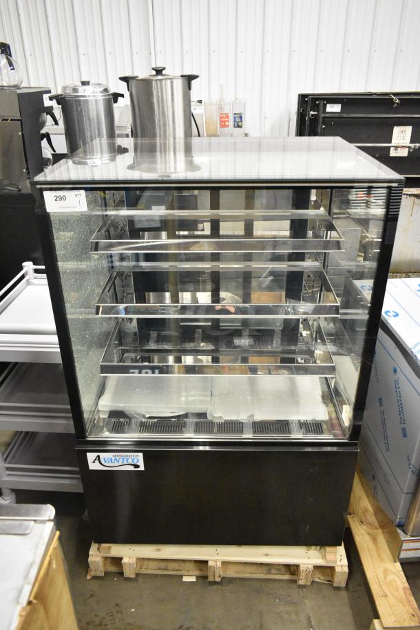 2024 Avantco 224BC36SB Metal Commercial Floor Style 36" Black Square Refrigerated Bakery Display Case with LED Lighting. See Pictures for Broken Glass. 115 Volts, 1 Phase. Tested and Working! - Image 1 of 6