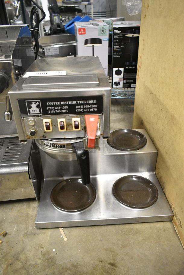 Stainless Steel Commercial Countertop 3 Burner Coffee Machine w/ Hot Water Dispenser and Metal Brew Basket. - Image 1 of 5