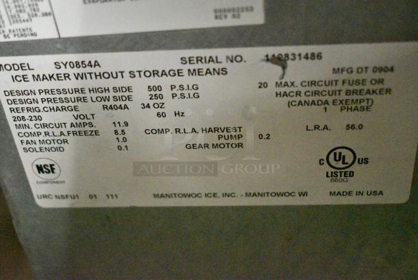 Manitowoc SY0854A Stainless Steel Commercial Ice Head. 208-230 Volts, 1 Phase. - Image 6 of 7