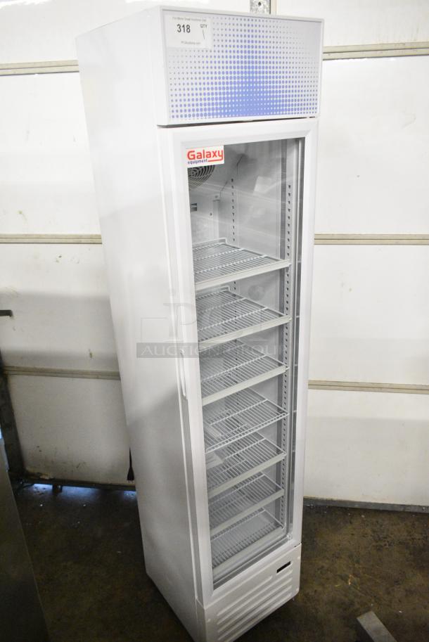 BRAND NEW SCRATCH AND DENT! Galaxy 177GDN5RBW Metal Commercial Single Door Reach In Cooler Merchandiser with Red, White, and Blue LED Lighting. 110-120 Volts, 1 Phase. Tested and Working! - Image 2 of 5