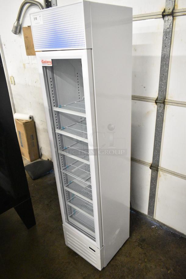 BRAND NEW SCRATCH AND DENT! Galaxy 177GDN5RBW Metal Commercial Single Door Reach In Cooler Merchandiser with Red, White, and Blue LED Lighting. 110-120 Volts, 1 Phase. Tested and Working! - Image 3 of 5