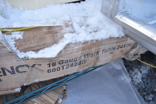 10 BRAND NEW SCRATCH AND DENT! Items Including 109CARTBLGBK Choice Black Utility / Bussing Cart with Three Shelves - 42" x 20", 600UT3072S Regency Adjustable Stainless Steel Work Table Undershelf for 30" x 72" Tables, 600T2424G Regency 24" x 24" 18-Gauge 304 Stainless Steel Commercial Work Table with Galvanized Legs and Undershelf, 427CSTL2727C Lancaster Table & Seating 27 1/2" x 27 1/2" Chrome Square Outdoor Standard Height Table. 10 Times Your Bid! - Image 6 of 7