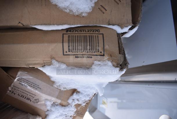 10 BRAND NEW SCRATCH AND DENT! Items Including 109CARTBLGBK Choice Black Utility / Bussing Cart with Three Shelves - 42" x 20", 600UT3072S Regency Adjustable Stainless Steel Work Table Undershelf for 30" x 72" Tables, 600T2424G Regency 24" x 24" 18-Gauge 304 Stainless Steel Commercial Work Table with Galvanized Legs and Undershelf, 427CSTL2727C Lancaster Table & Seating 27 1/2" x 27 1/2" Chrome Square Outdoor Standard Height Table. 10 Times Your Bid! - Image 7 of 7