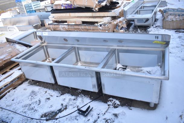 BRAND NEW SCRATCH AND DENT! Regency 600S32323 78" 16-Gauge Stainless Steel Three Compartment Commercial Sink with Stainless Steel Legs, Cross Bracing, and without Drainboards - 23" x 23" x 12" Bowls - Image 1 of 5