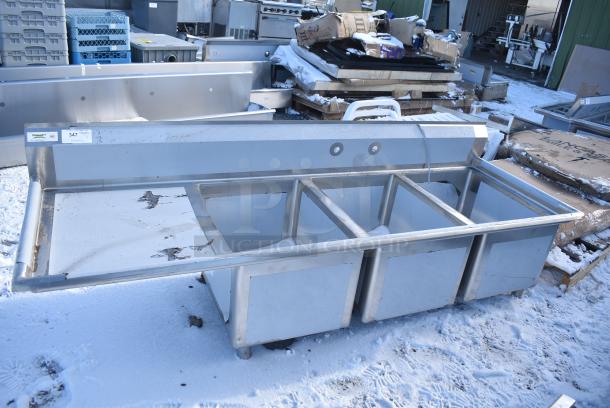 BRAND NEW SCRATCH AND DENT! Regency 600S3182424L Stainless Steel 3 Bay Sink w/ Left Side Drain Board. No Legs. - Image 1 of 6
