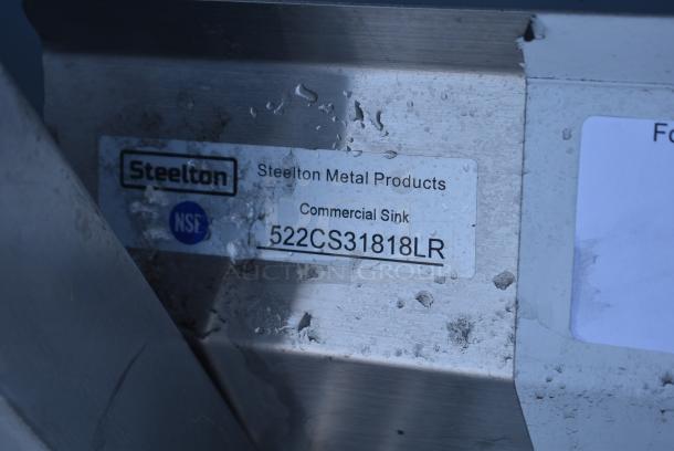 BRAND NEW SCRATCH AND DENT! Steelton 522CS31818LR 90" 18-Gauge Stainless Steel Three Compartment Commercial Sink with 2 Drainboards - 18" x 18" x 12" Bowls. No Legs. - Image 6 of 6