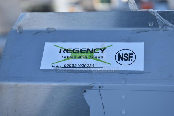 BRAND NEW SCRATCH AND DENT! Regency 600S31620224 100" 16 Gauge Stainless Steel Three Compartment Commercial Sink with Galvanized Steel Legs and 2 Drainboards - 16" x 20" x 12" Bowls. No Legs. - Image 7 of 7