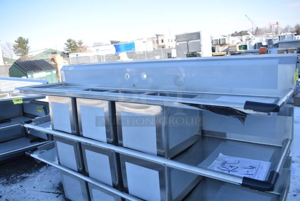 BRAND NEW SCRATCH AND DENT! Regency 600S31620224 100" 16 Gauge Stainless Steel Three Compartment Commercial Sink with Galvanized Steel Legs and 2 Drainboards - 16" x 20" x 12" Bowls. No Legs. - Image 1 of 5