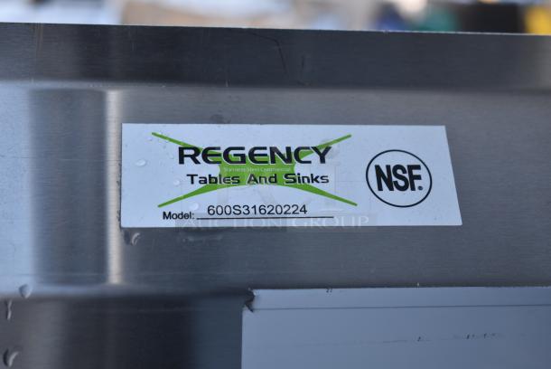 BRAND NEW SCRATCH AND DENT! Regency 600S31620224 100" 16 Gauge Stainless Steel Three Compartment Commercial Sink with Galvanized Steel Legs and 2 Drainboards - 16" x 20" x 12" Bowls. No Legs. - Image 5 of 5
