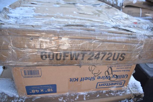 8 BRAND NEW SCRATCH AND DENT! Items Including 600FWT2472US Regency 24" x 72" 18-Gauge Stainless Steel Folding Work Table with Removable Undershelf, 465C1848KE4 Steelton 18" x 48" NSF Chrome 4-Shelf Kit with 72" Posts, 522ETOB2448 Steelton 24" x 48" 18-Gauge 430 Stainless Steel Open Base Work Table, 600ES2424G Regency 24" x 24" 16-Gauge Stainless Steel Equipment Stand with Galvanized Undershelf, 2 190FG1820 Universal 18 Gauge Stainless Steel Splash Guard for Deep Fryers - 20 1/2" x 18". 8 Times Your Bid! - Image 3 of 7