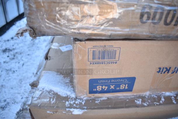 8 BRAND NEW SCRATCH AND DENT! Items Including 600FWT2472US Regency 24" x 72" 18-Gauge Stainless Steel Folding Work Table with Removable Undershelf, 465C1848KE4 Steelton 18" x 48" NSF Chrome 4-Shelf Kit with 72" Posts, 522ETOB2448 Steelton 24" x 48" 18-Gauge 430 Stainless Steel Open Base Work Table, 600ES2424G Regency 24" x 24" 16-Gauge Stainless Steel Equipment Stand with Galvanized Undershelf, 2 190FG1820 Universal 18 Gauge Stainless Steel Splash Guard for Deep Fryers - 20 1/2" x 18". 8 Times Your Bid! - Image 4 of 7