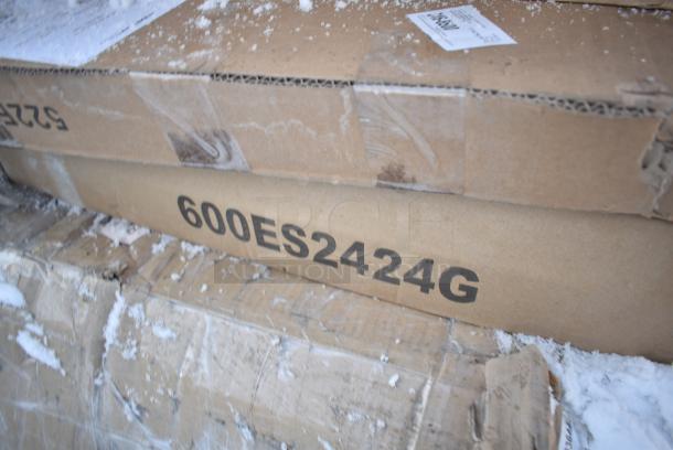 8 BRAND NEW SCRATCH AND DENT! Items Including 600FWT2472US Regency 24" x 72" 18-Gauge Stainless Steel Folding Work Table with Removable Undershelf, 465C1848KE4 Steelton 18" x 48" NSF Chrome 4-Shelf Kit with 72" Posts, 522ETOB2448 Steelton 24" x 48" 18-Gauge 430 Stainless Steel Open Base Work Table, 600ES2424G Regency 24" x 24" 16-Gauge Stainless Steel Equipment Stand with Galvanized Undershelf, 2 190FG1820 Universal 18 Gauge Stainless Steel Splash Guard for Deep Fryers - 20 1/2" x 18". 8 Times Your Bid! - Image 6 of 7