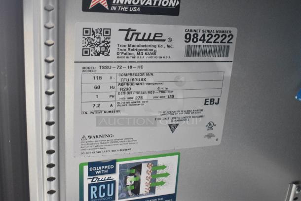 BRAND NEW SCRATCH AND DENT! 2019 True TSSU-72-18-HC Stainless Steel Commercial Sandwich Salad Prep Table Bain Marie Mega Top. 115 Volts, 1 Phase. Tested and Working! - Image 7 of 7