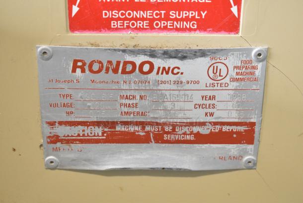 Rondo Seewer SSC 615 Metal Commercial Floor Style Reversible Dough Sheeter. 220 Volts, 3 Phase. - Image 6 of 6