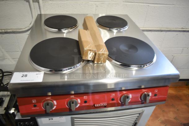 BRAND NEW SCRATCH AND DENT! Avantco 177CER400 Stainless Steel 4-Burner Solid French-Style Countertop Electric Range. 208/240 Volts, 1 Phase. - Image 1 of 7