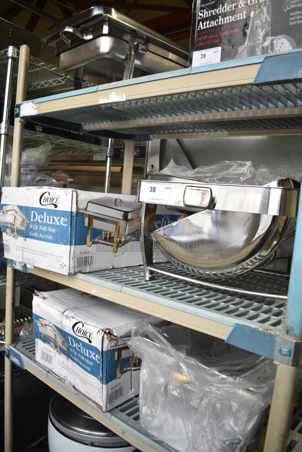 5 BRAND NEW SCRATCH AND DENT! Chafing Dishes Including 92246320 Choice Deluxe 8 Qt. Full Size Gold Accent Chafer. 5 Times Your Bid! - Image 1 of 5