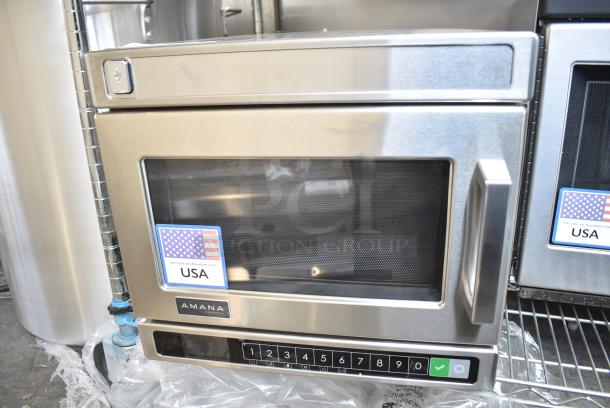 BRAND NEW SCRATCH AND DENT! 2023 Amana HDC18Y2 Heavy-Duty Stainless Steel Compact Commercial Microwave with Push Button Controls. 208/240 Volts, 1 Phase. - Image 2 of 7