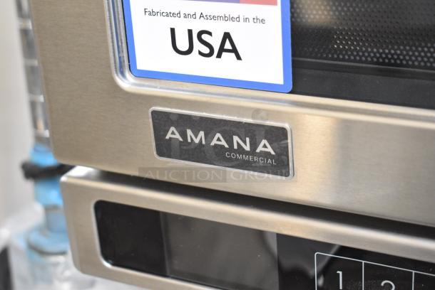 BRAND NEW SCRATCH AND DENT! 2023 Amana HDC18Y2 Heavy-Duty Stainless Steel Compact Commercial Microwave with Push Button Controls. 208/240 Volts, 1 Phase. - Image 3 of 7