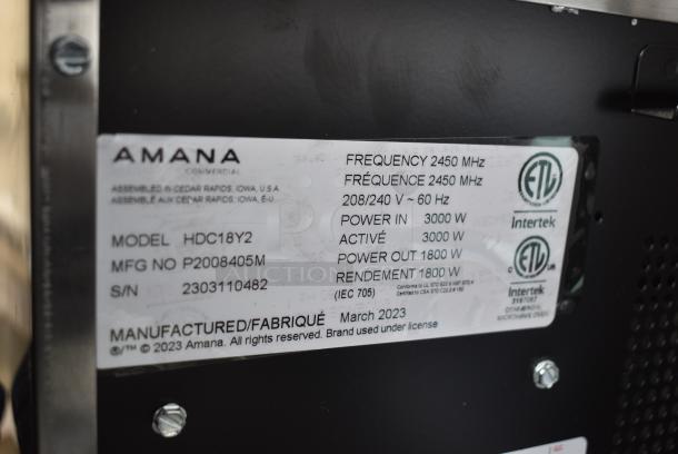 BRAND NEW SCRATCH AND DENT! 2023 Amana HDC18Y2 Heavy-Duty Stainless Steel Compact Commercial Microwave with Push Button Controls. 208/240 Volts, 1 Phase. - Image 7 of 7