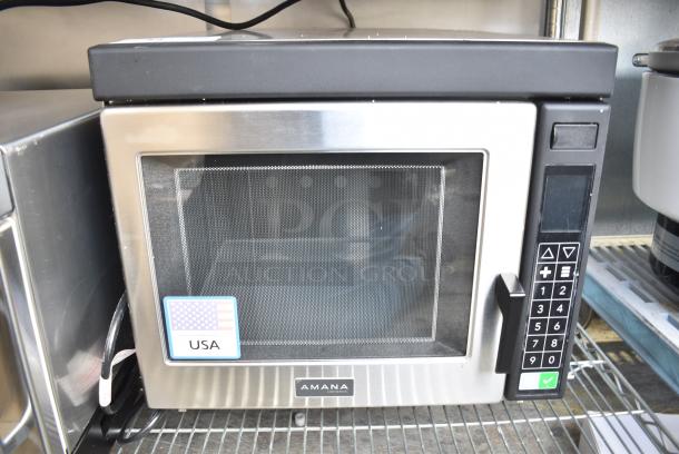 BRAND NEW SCRATCH AND DENT! 2024 Amana RC17S2 Heavy Duty Stainless Steel Commercial Microwave Oven with Push Button Controls . 208/240 Volts, 1 Phase. - Image 1 of 6