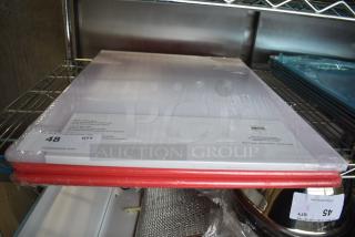4 BRAND NEW SCRATCH AND DENT! Cutting Boards Including Tablecraft CB1824WA Cutting Board, 18" x 24", NSF, White, Vollrath 5200340 Color-Coded 24" x 18" x 1/2" Red Cutting Board. 4 Times Your Bid!