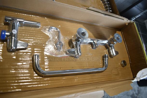BRAND NEW SCRATCH AND DENT! Equip by T&S 5PR-8W12 Wall Mounted 35 3/4" High Pre-Rinse Faucet with 8" Adjustable Centers, 44" Hose, 12 1/8" Add-On Faucet, and 6" Wall Bracket - Image 3 of 5