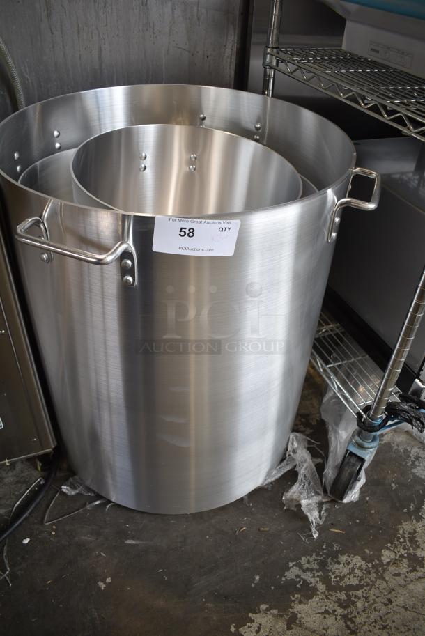 3 BRAND NEW SCRATCH AND DENT! Stock Pots Including 471SP60QT Choice 60 Qt. Standard Weight Aluminum Stock Pot, 471SP100QT Choice 100 Qt. Standard Weight Aluminum Stock Pot, 171SP200QTHD Choice Stock Pot. 3 Times Your Bid! - Image 1 of 7