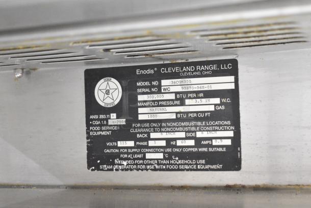 Cleveland 36CGM300 Stainless Steel Commercial Natural Gas Powered Pressureless 2 Deck Convection Steamer. 300,000 BTU. - Image 9 of 11