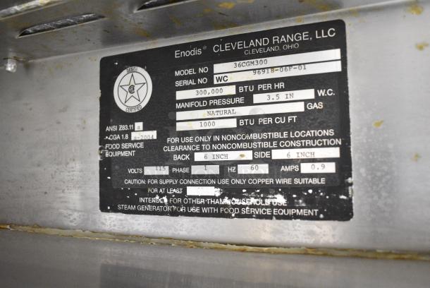 Cleveland 36CGM300 Stainless Steel Commercial Natural Gas Powered Pressureless 2 Deck Convection Steamer. 300,000 BTU. - Image 9 of 10