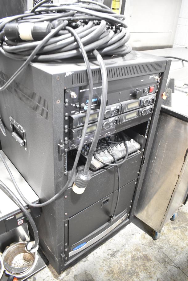 AV Unit on Commercial Casters w/ Furman PL-8 Power Conditioner, 4 Shure ULXP4 Wireless Receiver G3, Crown Rack Unit. - Image 1 of 7