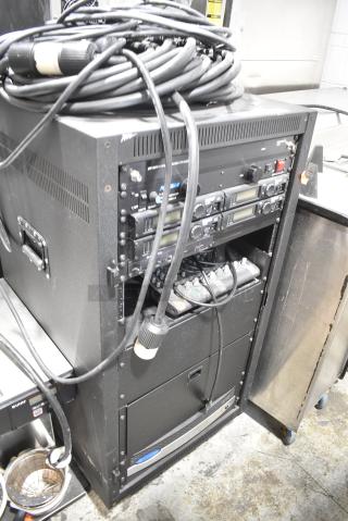 AV Unit on Commercial Casters w/ Furman PL-8 Power Conditioner, 4 Shure ULXP4 Wireless Receiver G3, Crown Rack Unit.