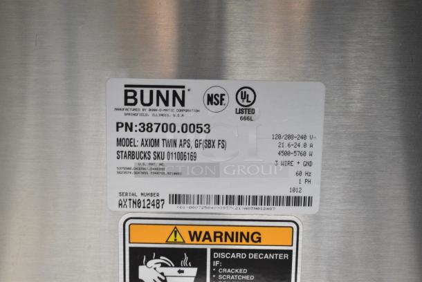 Bunn AXIOM TWIN APS Stainless Steel Commercial Countertop Coffee Machine w/ Hot Water Dispenser and 2 Metal Brew Baskets. 120/208-240 Volts, 1 Phase. - Image 7 of 7