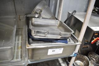 8 Various Metal Items Including Drop In Bins and Strainer. 8 Times Your Bid!