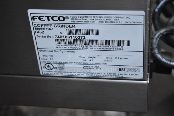 Fetco GR-2 Stainless Steel Commercial Countertop Coffee Bean Grinder. 120 Volts, 1 Phase. Tested and Working! - Image 7 of 7