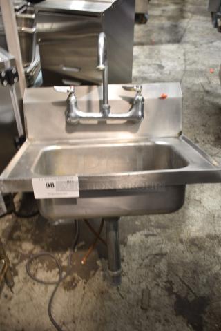 Stainless Steel Single Bay Wall Mount Sink w/ Faucet and Handles.